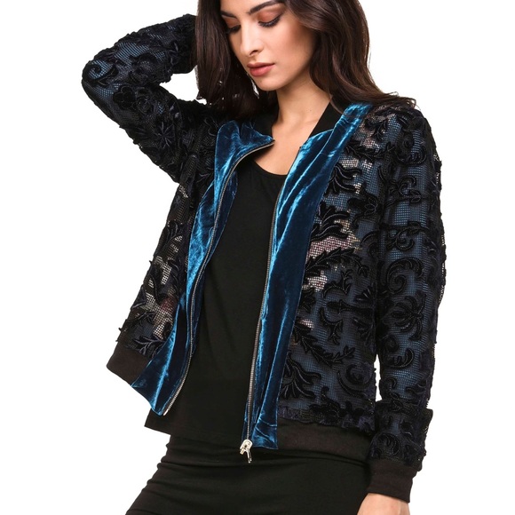 Ladies Reversible Velvet like Bomber Jacket - Picture 3 of 3